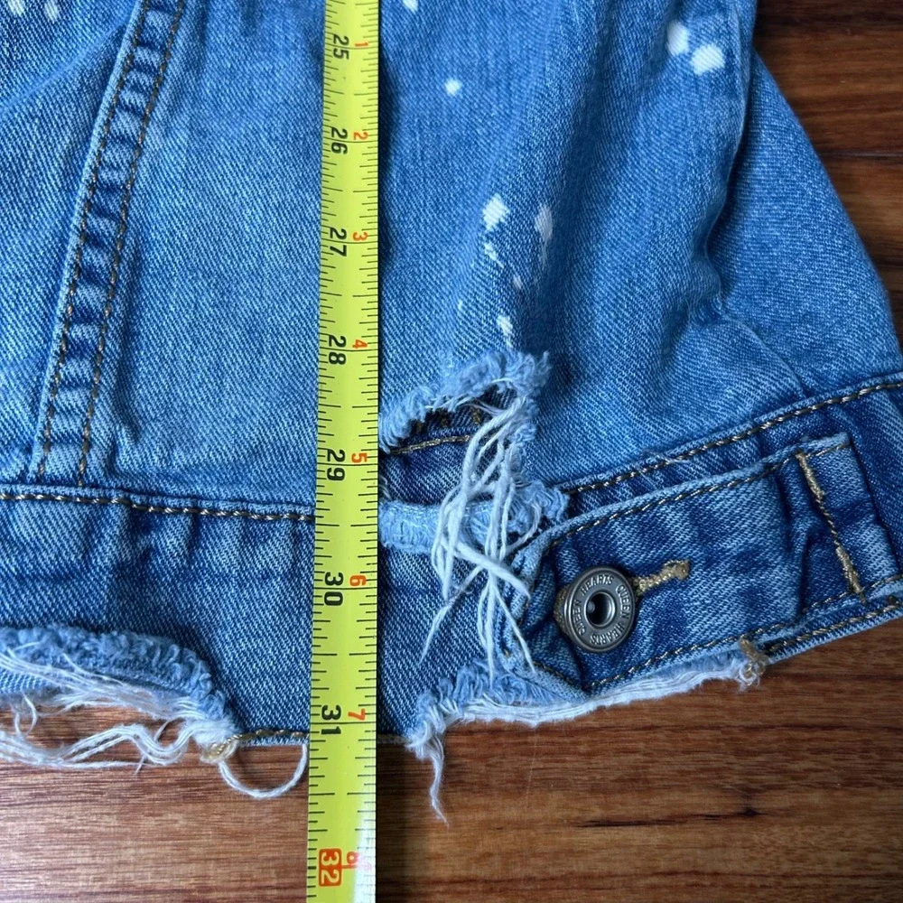 Distressed long‎ Denim Jacket Paint Splatter ripped